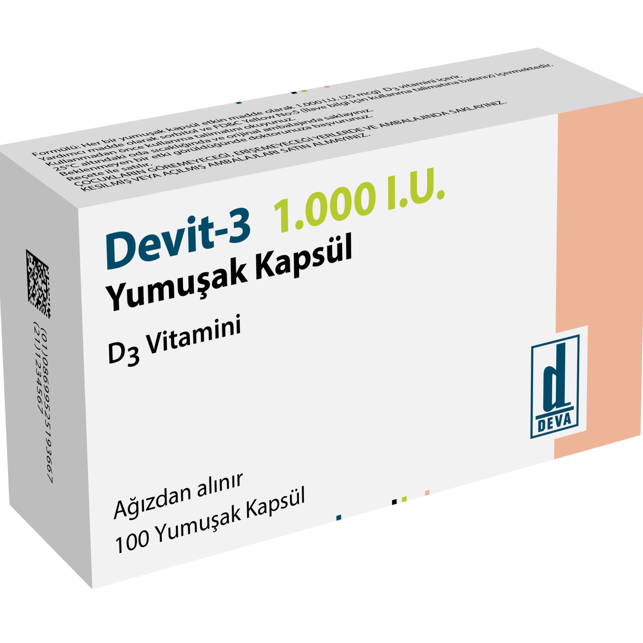 Витамин D / Vitamin D (Devit-3) 1.000 I.U, 100 капсули - Turkish Medicine